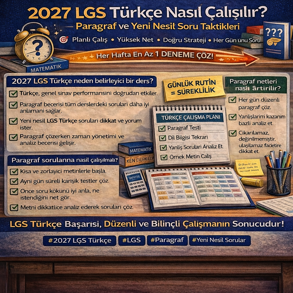 2027 LGS Türkçe Nasıl Çalışılır? Paragraf ve Yeni Nesil Soru Taktikleri kapak görseli